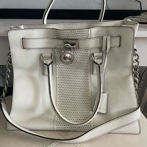 MICHAEL KORS Hamilton Large Micro Studded Leather Tote in White